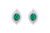 Asfour Crystal Clips Earrings With Emerald Zircon Stones In 925 Sterling Silver ED0028-WG